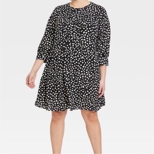 077-Who What Wear Pleated Polka Dot Tiered Babydoll Dress Women’s Size M.